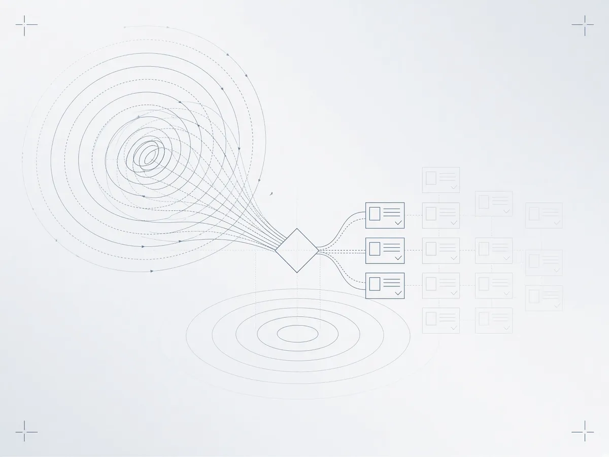 Diagram: meeting audio narrowed into a short list of tasks for approval